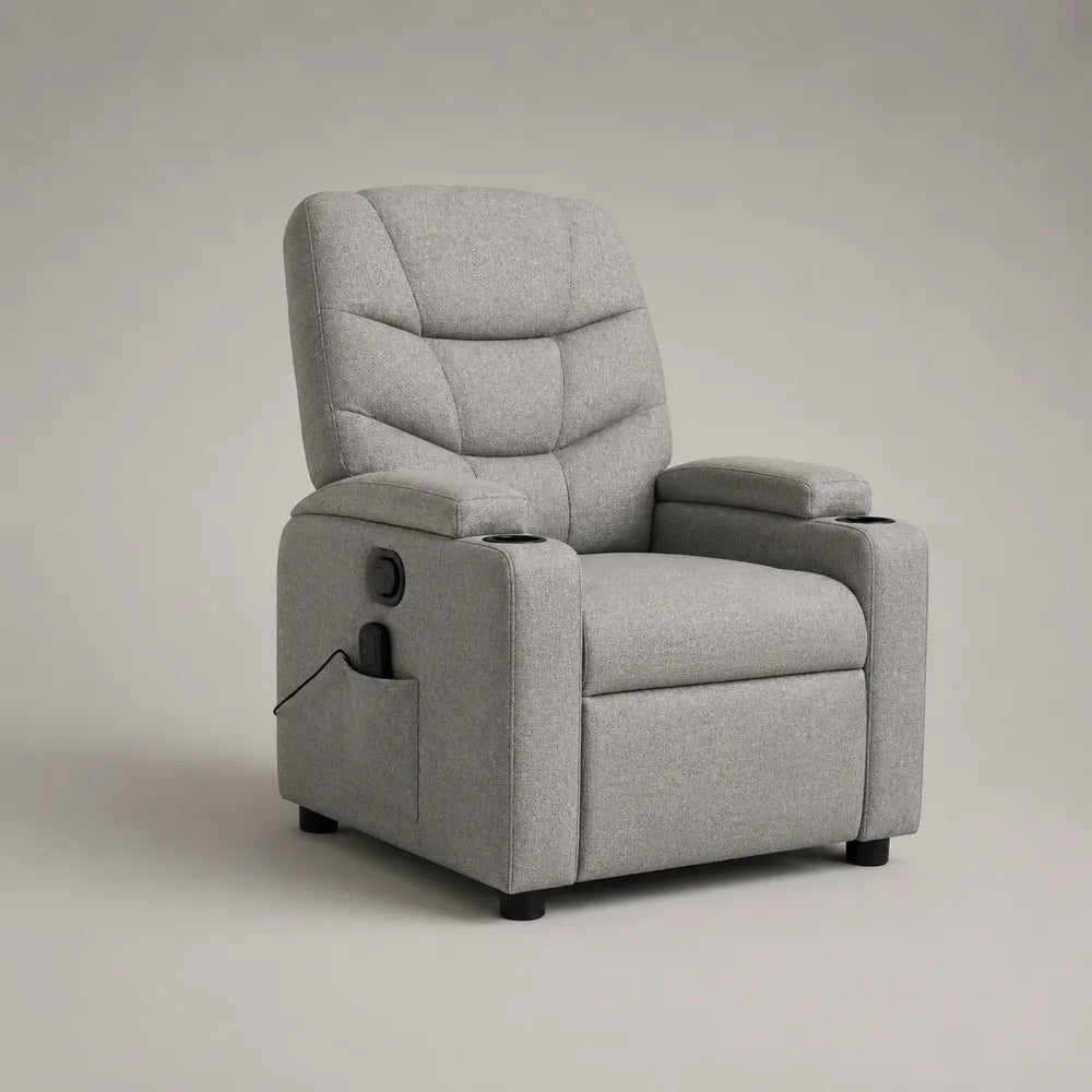 Poltrona relax reclinabile imbottita in tessuto poliestere grigio con braccioli e poggiapiedi 80 x 90 x 105 cm