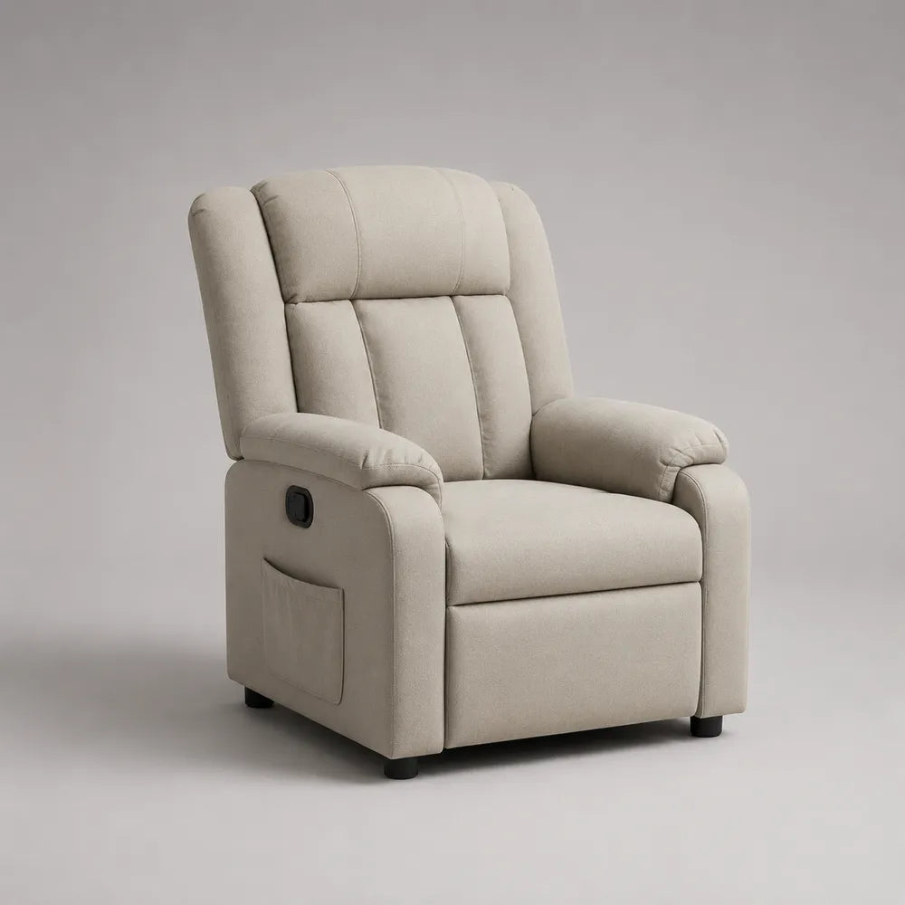 Poltrona reclinabile imbottita in tessuto poliestere beige con poggiapiedi integrato struttura 80 x 90 x 105 cm