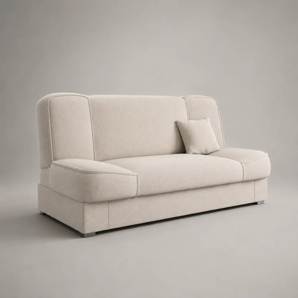 Divano 3 posti in tessuto beige con braccioli imbottiti e cuscino 240x95x85 cm