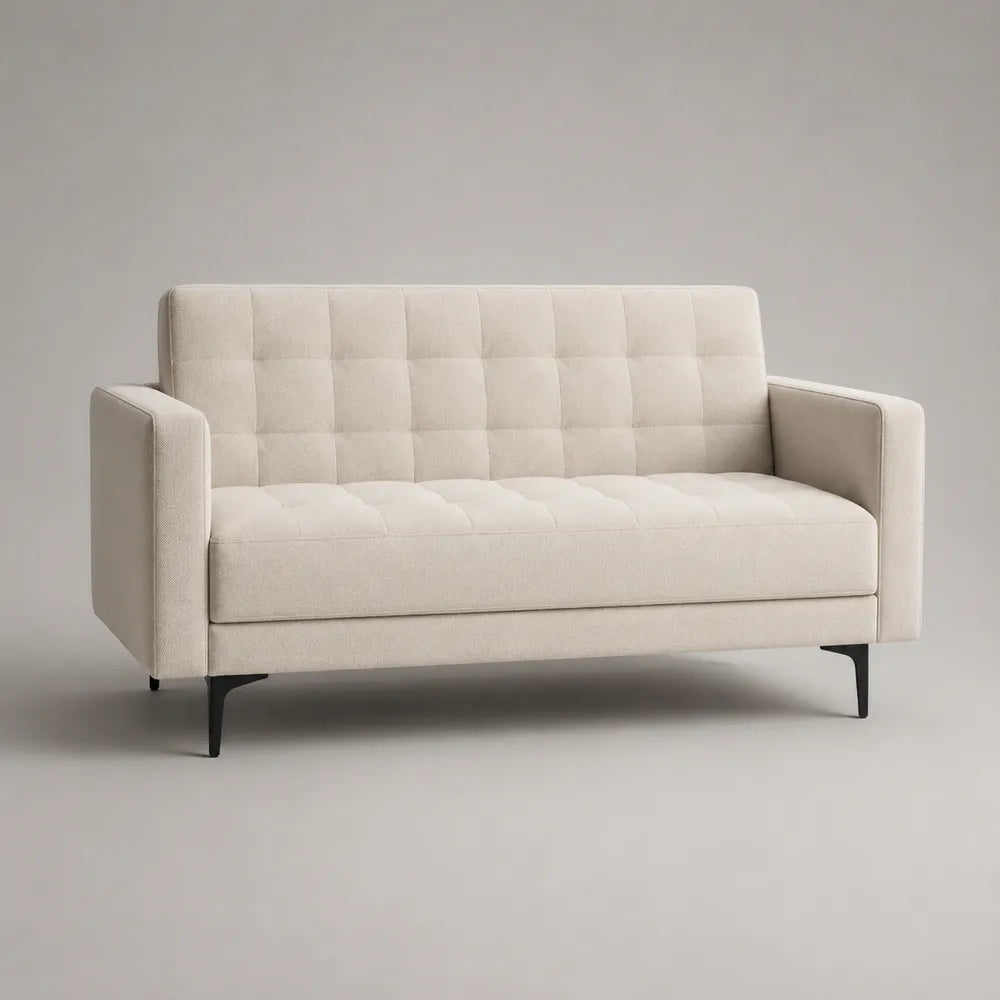 Divano 3 posti imbottito in tessuto poliestere beige con schienale trapuntato e braccioli 220 x 85 x 85 cm
