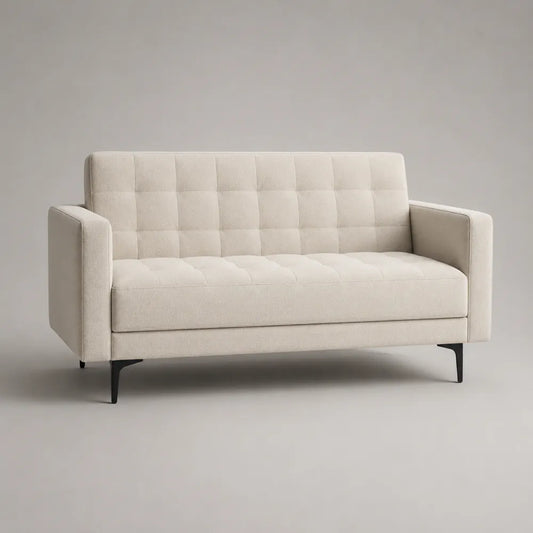 Divano 3 posti imbottito in tessuto poliestere beige con schienale trapuntato e braccioli 220 x 85 x 85 cm