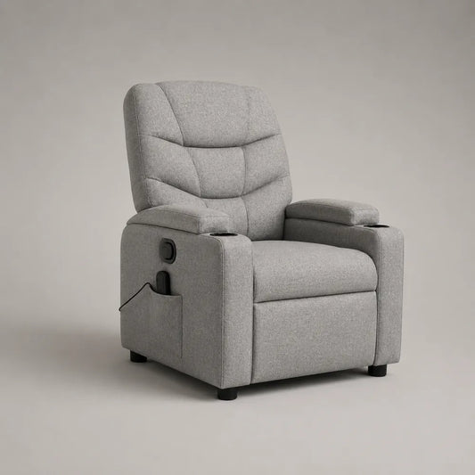 Poltrona relax reclinabile imbottita in tessuto poliestere grigio con braccioli e poggiapiedi 80 x 90 x 105 cm