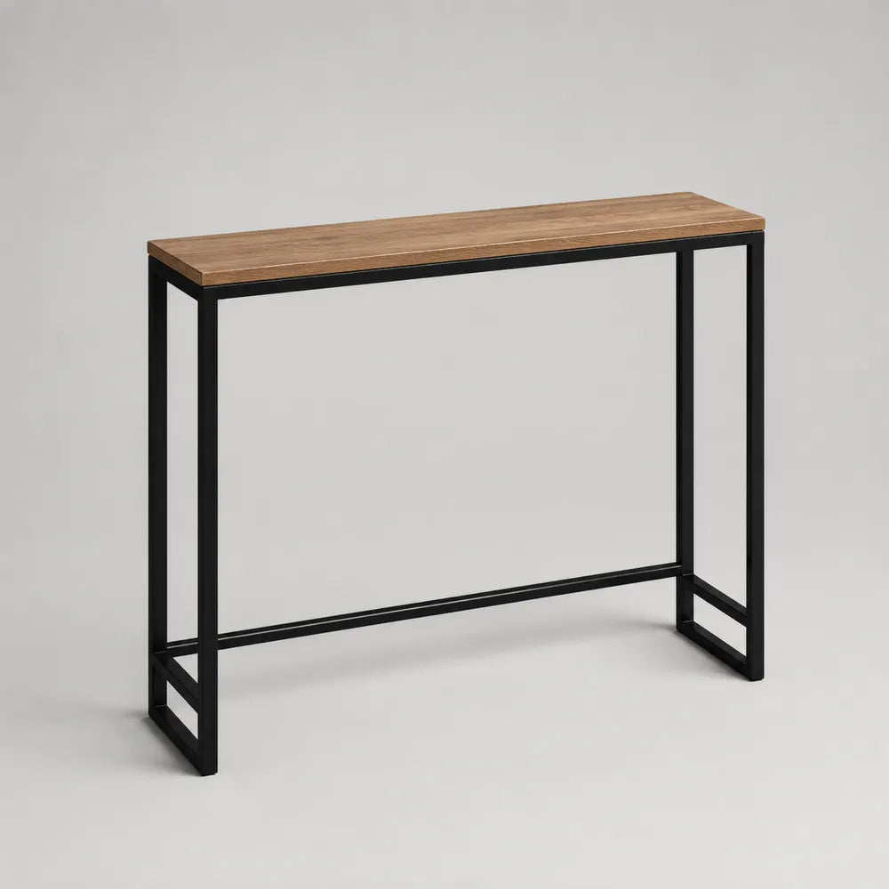 Tavolo bar rettangolare in MDF effetto legno con struttura in acciaio nero 120 x 40 x 105 cm