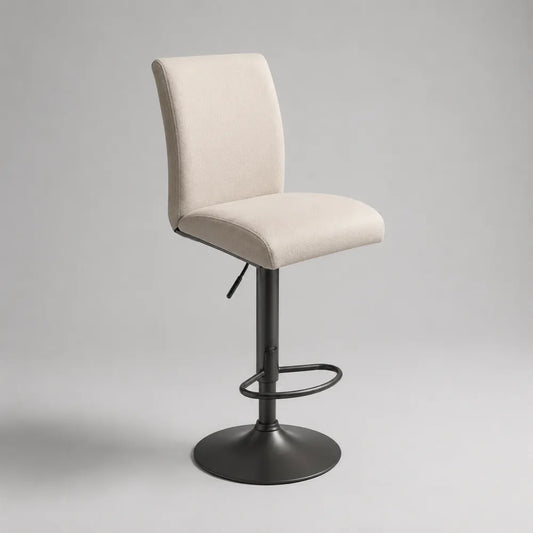 Sgabello da bar imbottito in tessuto poliestere beige regolabile con base in acciaio nero 50 x 50 x 110 cm