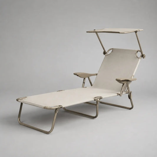 Lettino prendisole da giardino reclinabile con tettuccio in poliestere e struttura in acciaio beige 180 cm