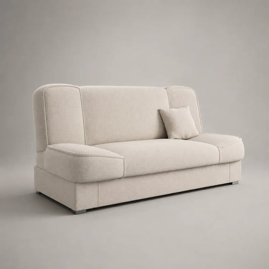 Divano 3 posti in tessuto beige con braccioli imbottiti e cuscino 240x95x85 cm