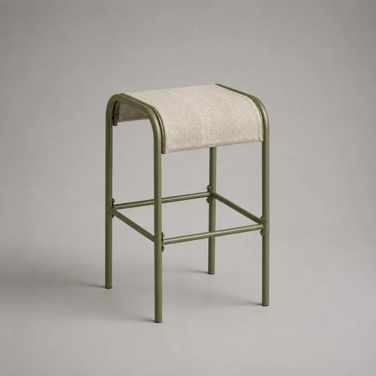 Sgabello da bar con seduta imbottita in tessuto beige e struttura in acciaio verde 75 cm