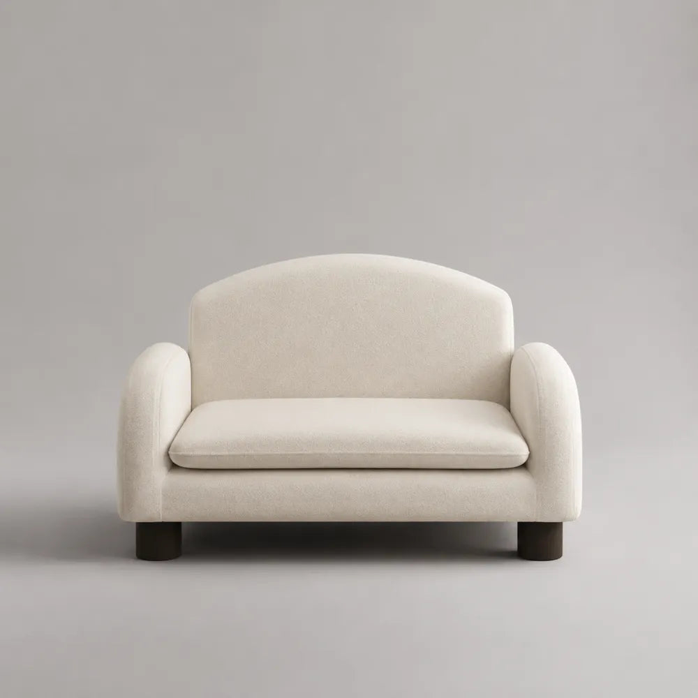 Divano 2 posti in tessuto beige con braccioli arrotondati e piedini neri 150 x 82 x 78 cm