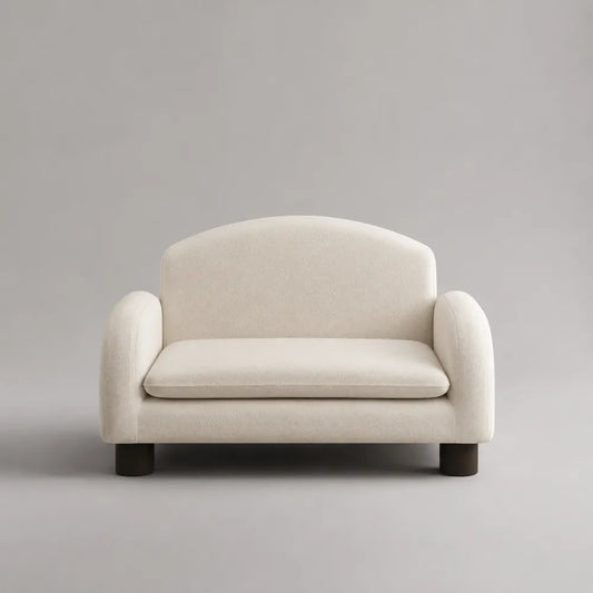 Divano 2 posti in tessuto beige con braccioli arrotondati e piedini neri 150 x 82 x 78 cm